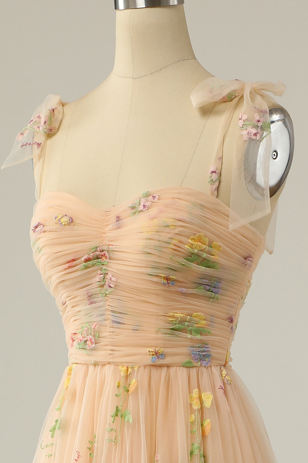 Dusty Sage Bow Tie Shoulder Appliques A-line Long Prom Dress