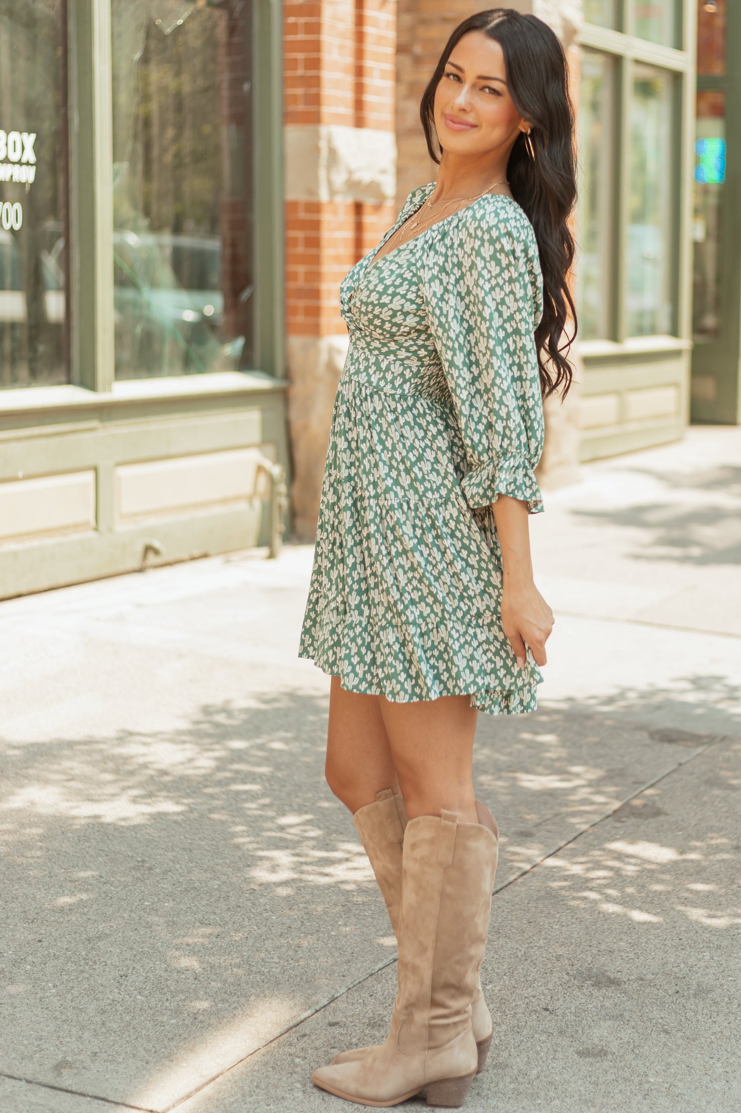 Juniper Cactus Print Front Twist Mini Dress