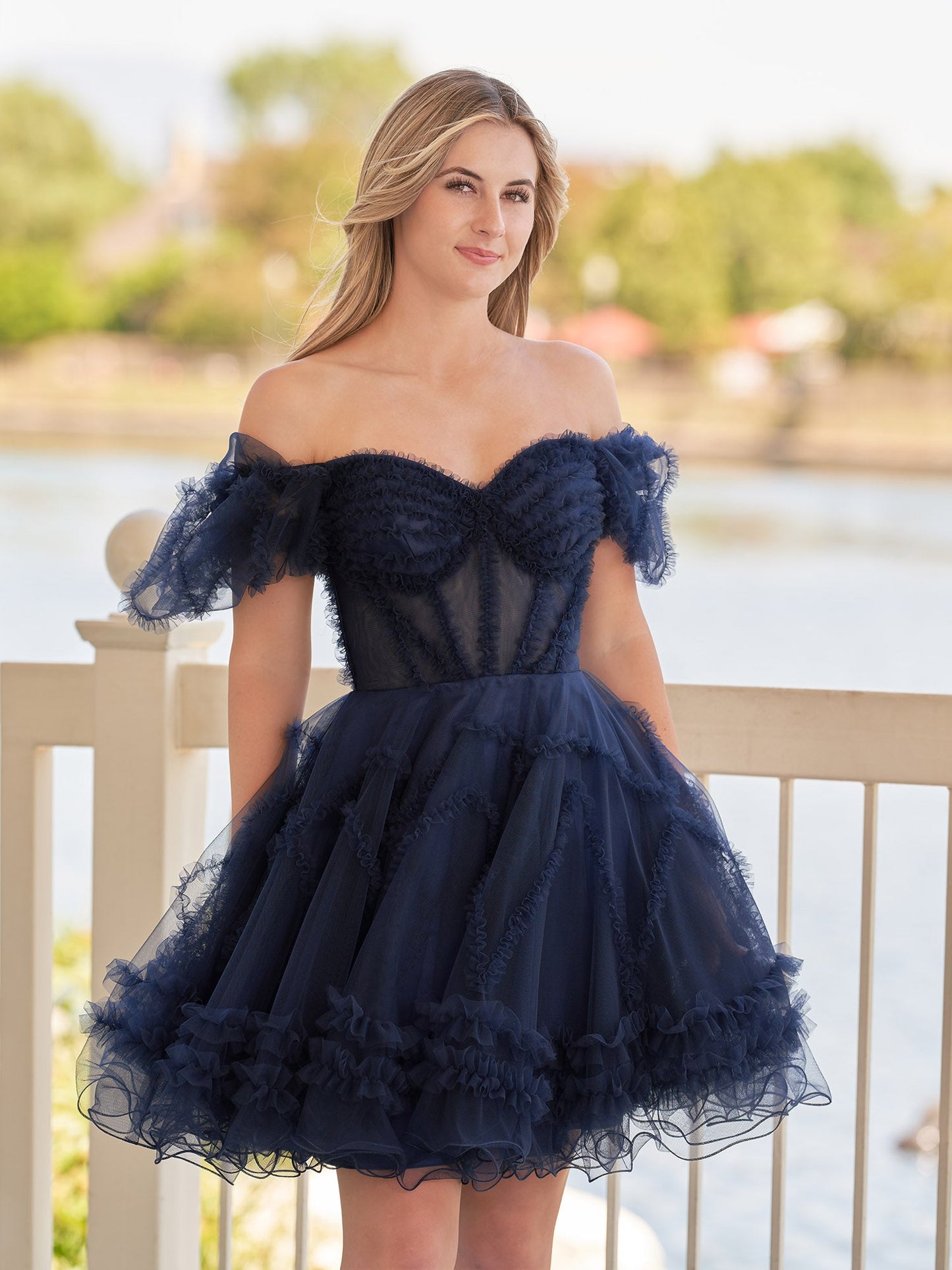 A Line Off the Shoulder Tulle Homecoming Dress