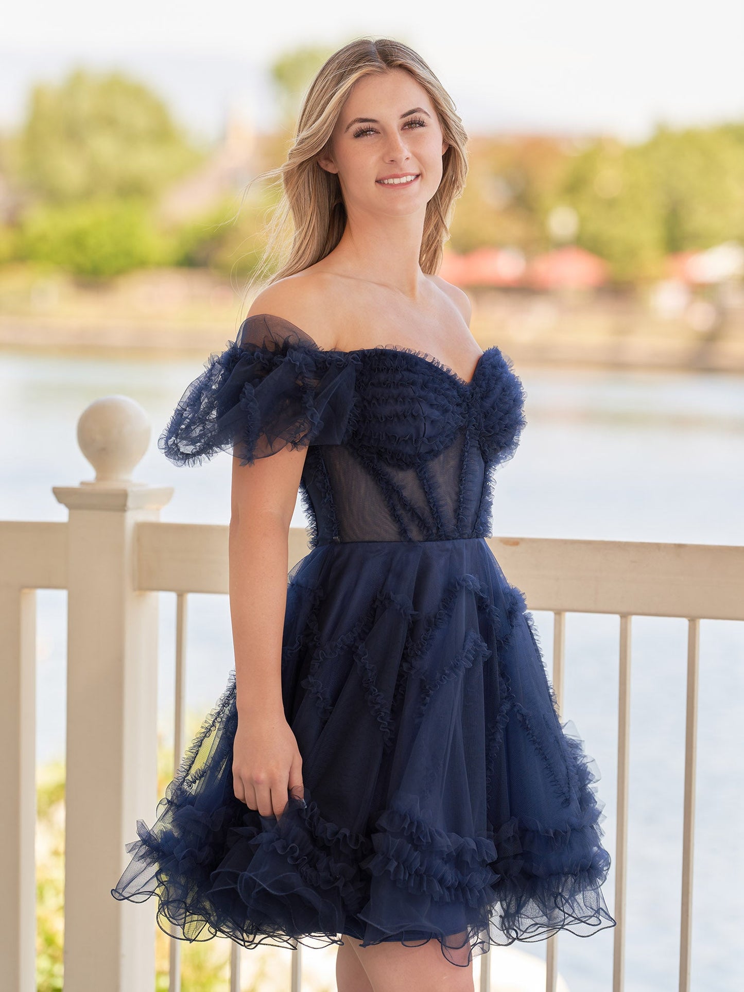A Line Off the Shoulder Tulle Homecoming Dress