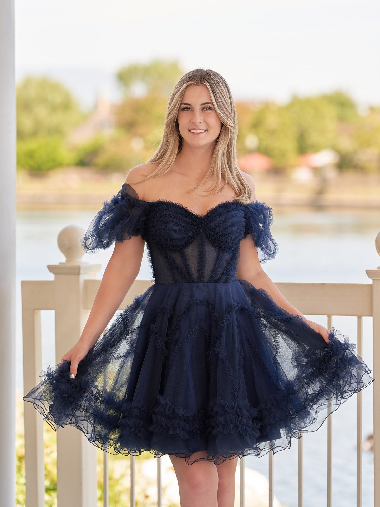 A Line Off the Shoulder Tulle Homecoming Dress