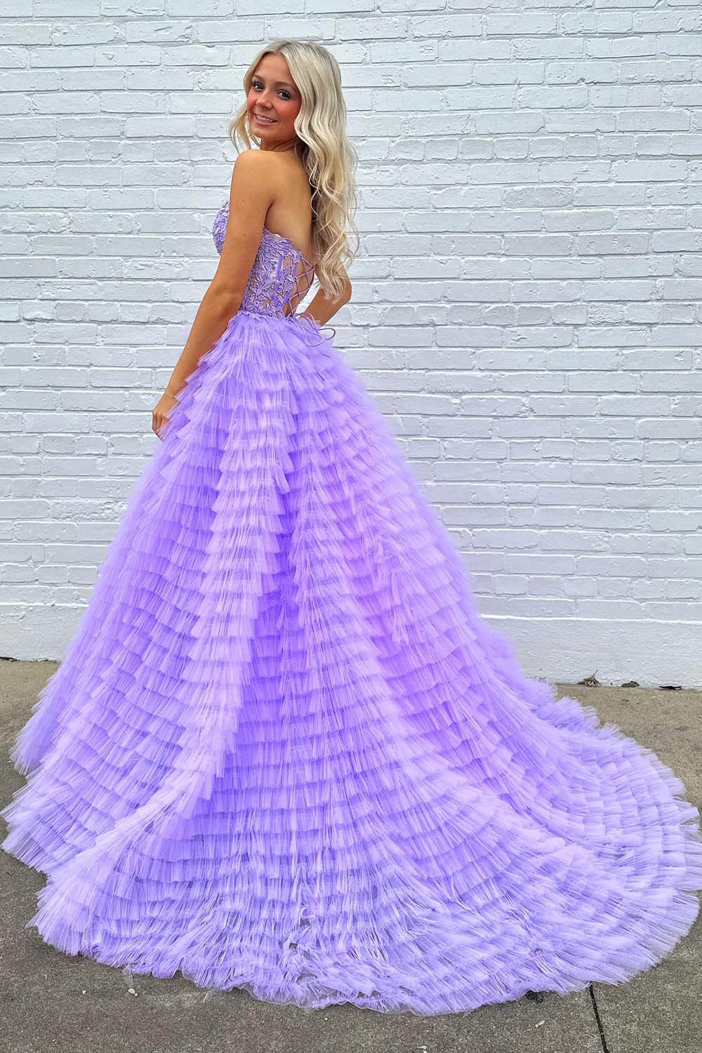 Sweetheart Lace Corset Ball Gown with High Slit