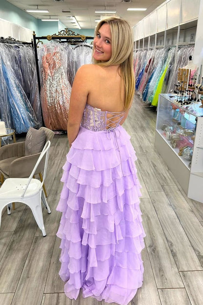 Sweetheart Strapless A-Line Appliques Tiered Party Prom Dress