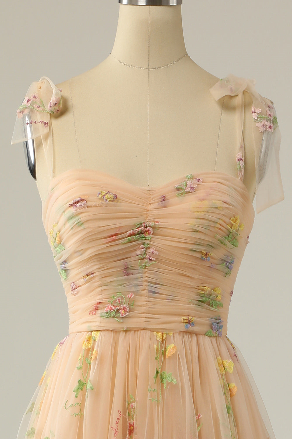 Dusty Sage Bow Tie Shoulder Appliques A-line Long Prom Dress