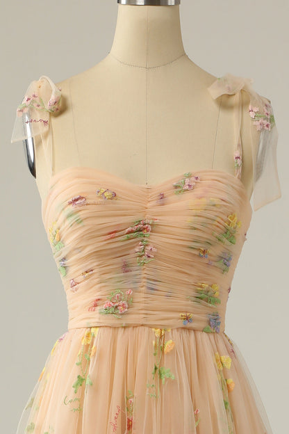 Dusty Sage Bow Tie Shoulder Appliques A-line Long Prom Dress