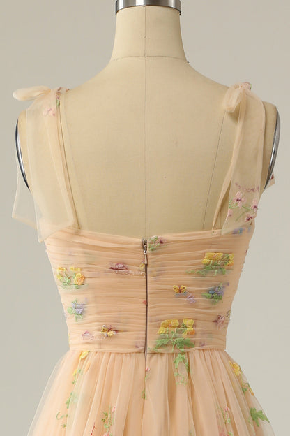 Dusty Sage Bow Tie Shoulder Appliques A-line Long Prom Dress