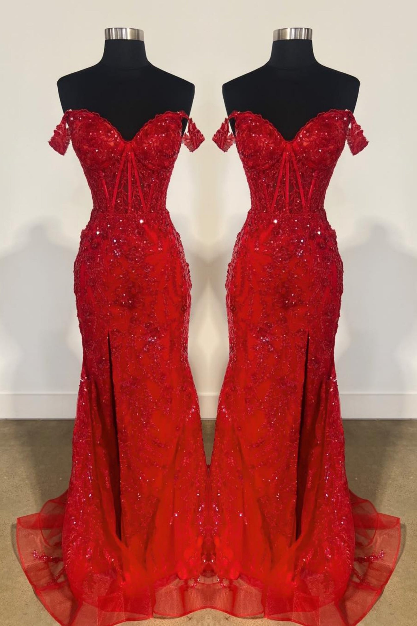 Gold Off-Shoulder Sequined Floral Mermaid Long Prom Dress with Slit