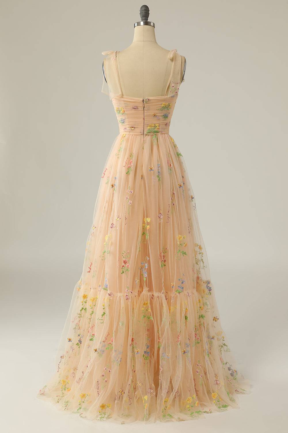 Dusty Sage Bow Tie Shoulder Appliques A-line Long Prom Dress