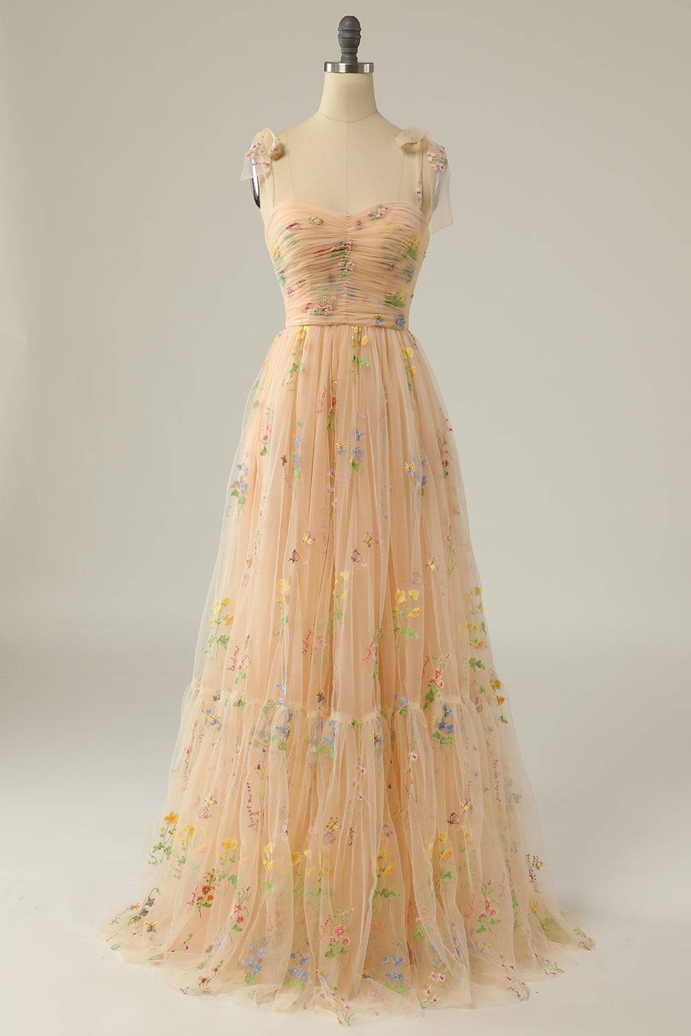 Dusty Sage Bow Tie Shoulder Appliques A-line Long Prom Dress