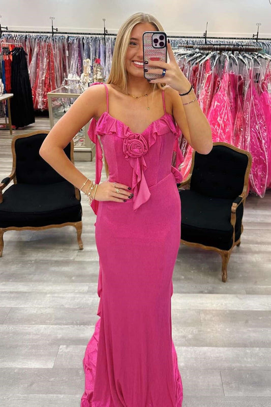 Backless Sweetheart Florals Mermaid Ruffled Party Prom Dress