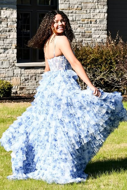 Bateau Spaghetti Straps Tiered Tulle A-Line Appliques Party Prom Dress