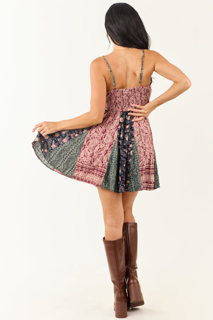 Berry Abstract Multi Print Sleeveless Mini Dress