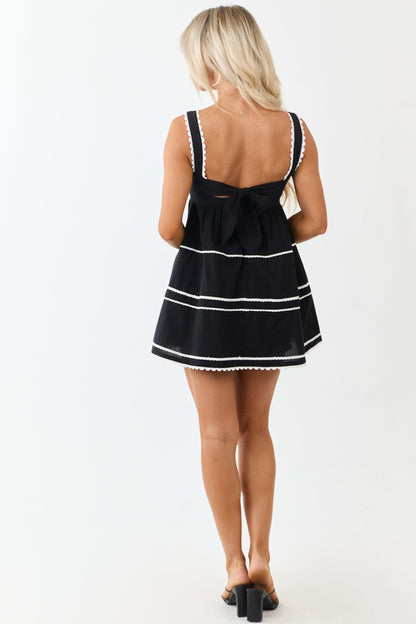 Black Contrast Trim Sleeveless Cotton Mini Dress