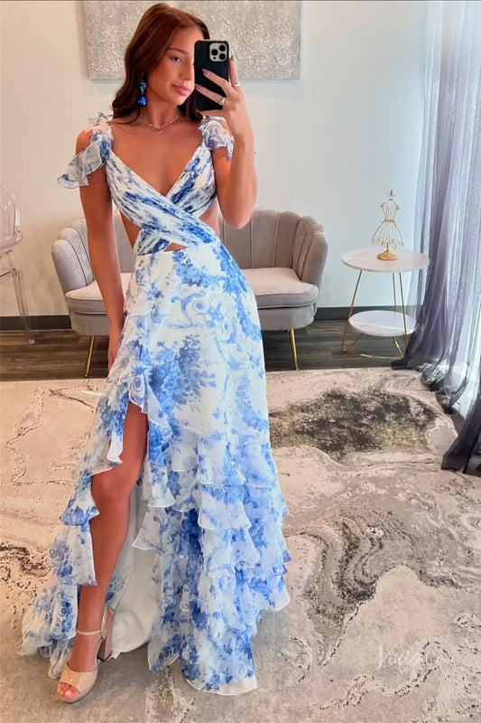 Chic A-Line V-Neck Sleeveless Ruffled Party Prom Dress