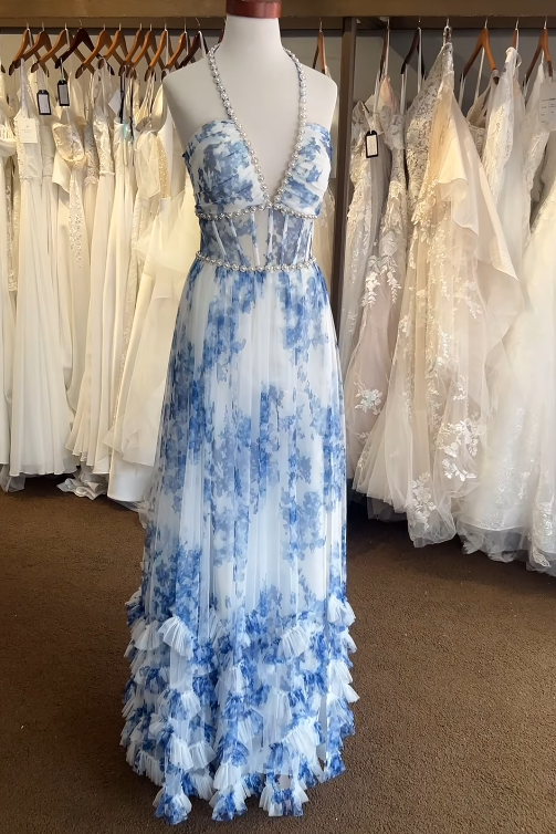 Chic Appliques Beaded V-Neck Sleeveless Party Prom Dress
