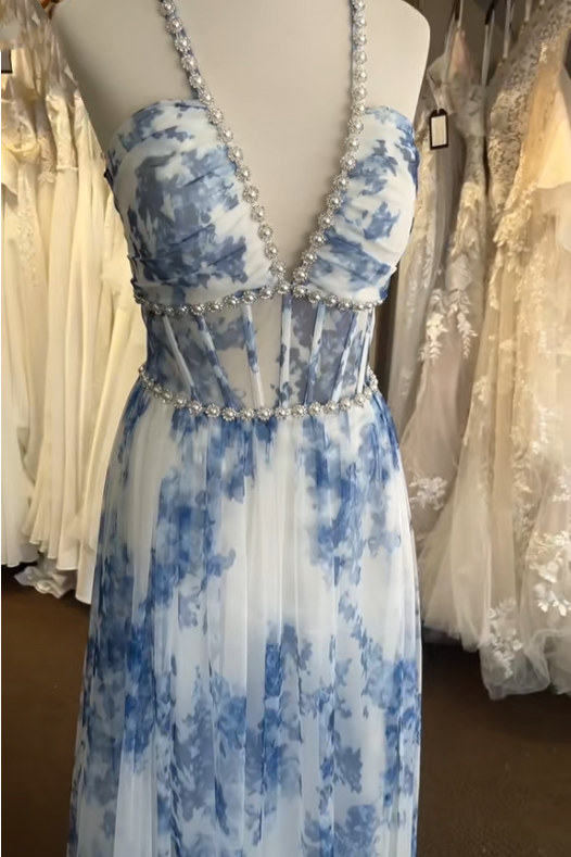 Chic Appliques Beaded V-Neck Sleeveless Party Prom Dress