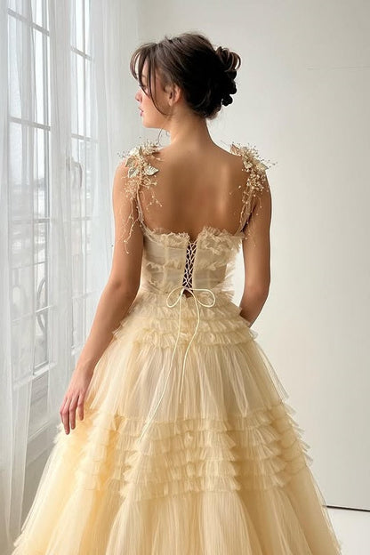 Chic Tulle A-Line Sweetheart Sleeveless Tiered Party Prom Dress