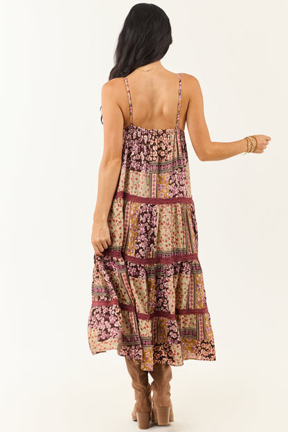 Cocoa Boho Patchwork Floral Babydoll Midi Dress