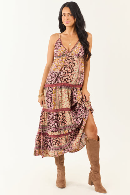 Cocoa Boho Patchwork Floral Babydoll Midi Dress