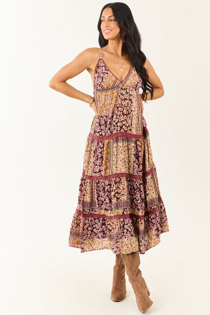 Cocoa Boho Patchwork Floral Babydoll Midi Dress
