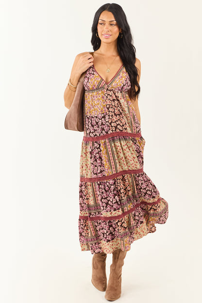 Cocoa Boho Patchwork Floral Babydoll Midi Dress