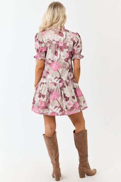 Entro Ivory Floral Smocked Detail Cotton Mini Dress