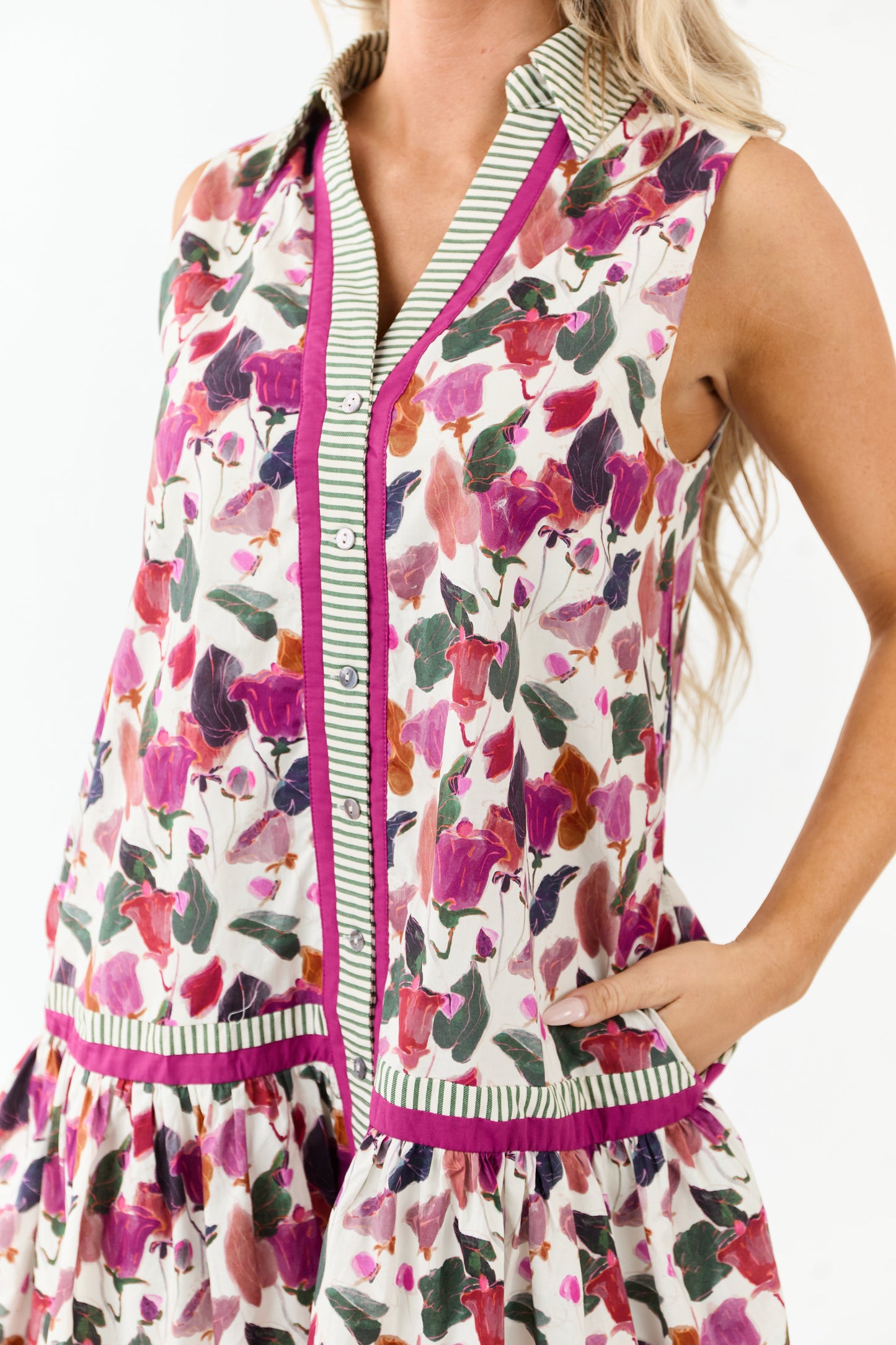 Entro Mulberry Floral Button Up Cotton Mini Dress
