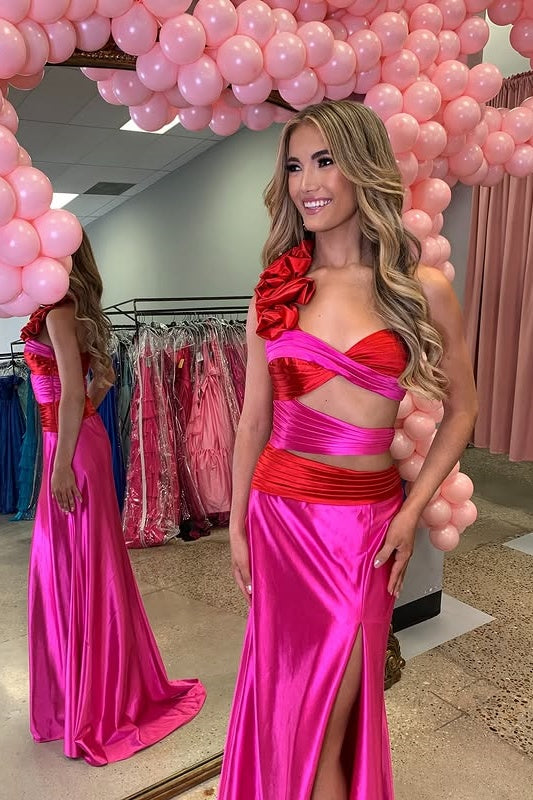 Floral One Shoulder Illusion Empire Mermaid Party Prom Dress