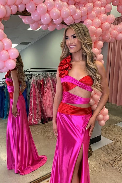 Floral One Shoulder Illusion Empire Mermaid Party Prom Dress