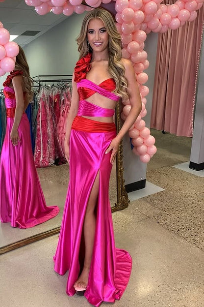 Floral One Shoulder Illusion Empire Mermaid Party Prom Dress