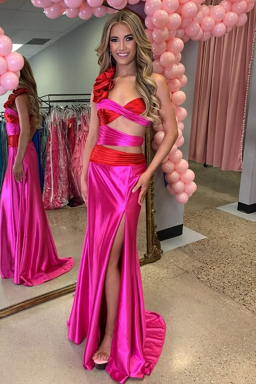 Floral One Shoulder Illusion Empire Mermaid Party Prom Dress