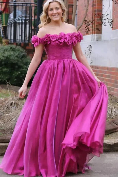 Florals Off-Shoulder A-Line Empire Party Prom Dress