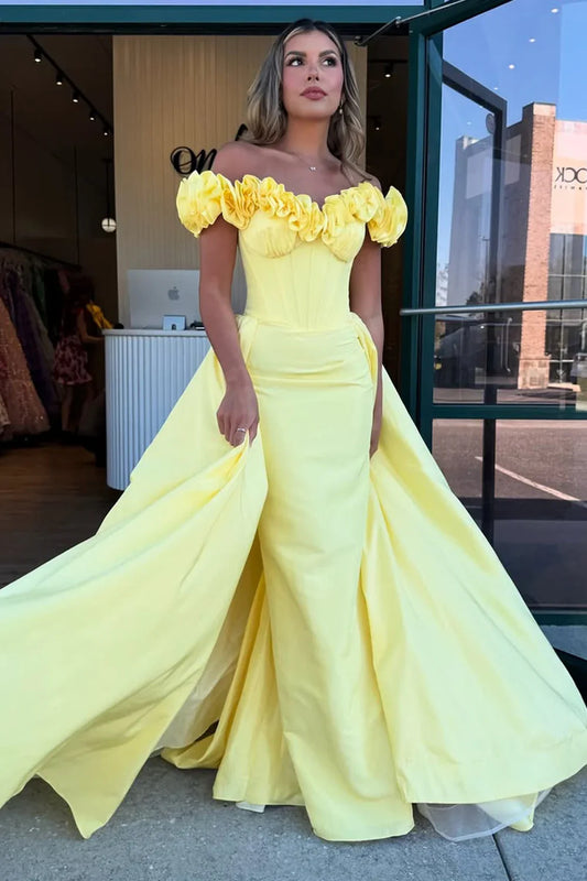 Florals Off-Shoulder Empire Party Prom Dress With Train