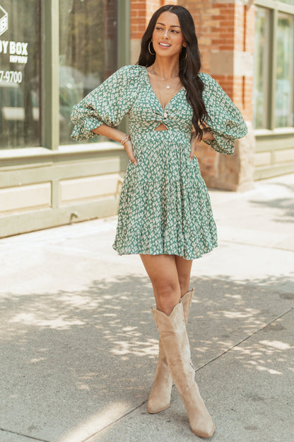 Juniper Cactus Print Front Twist Mini Dress