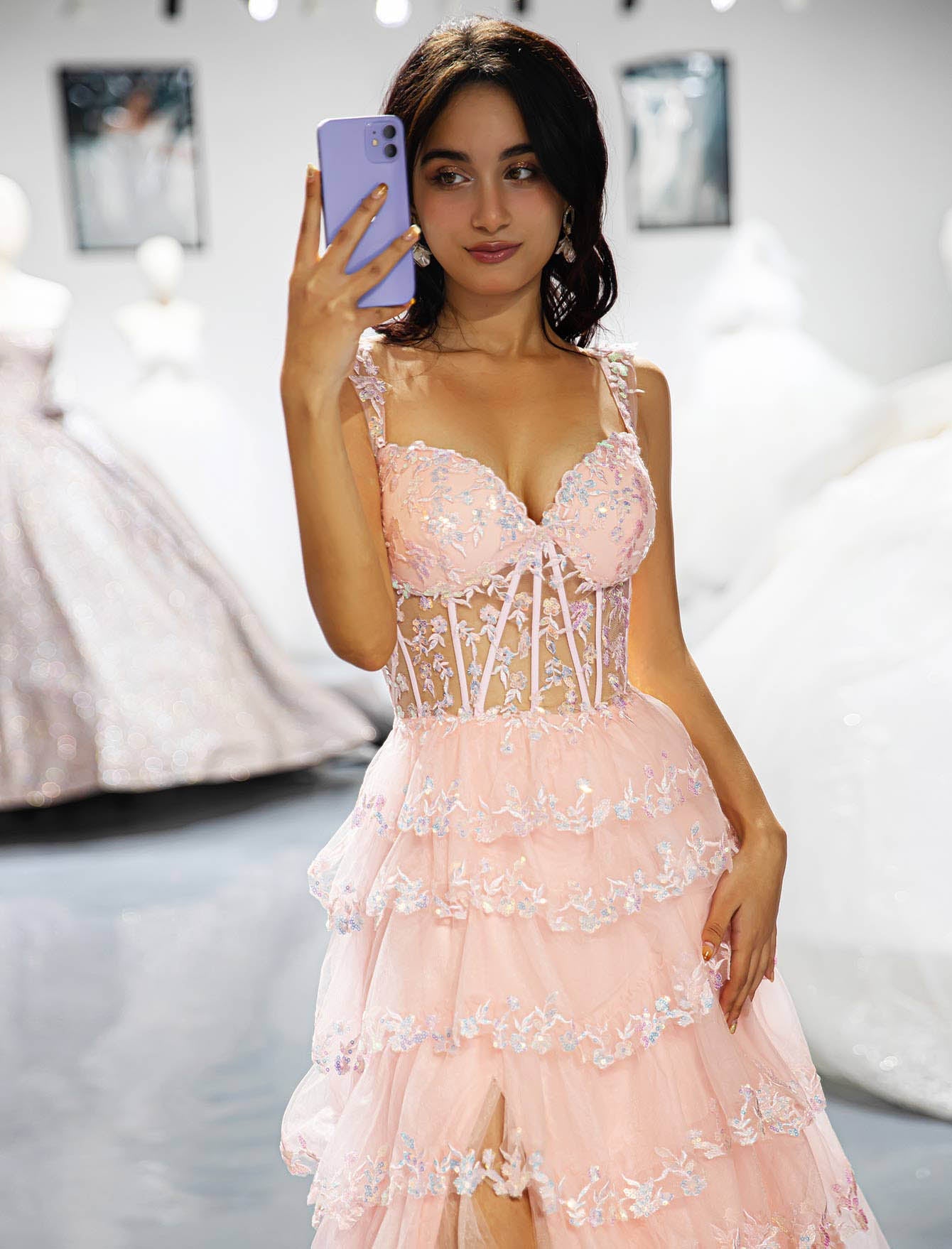 Tiered Corset Side Slit Prom Dress
