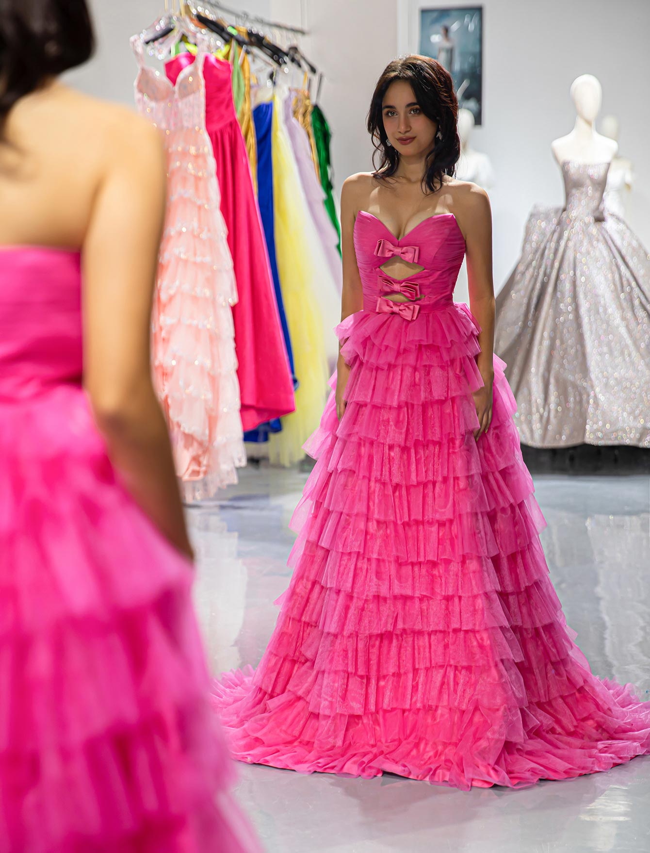 Sweetheart Pink Prom Dress with Bows