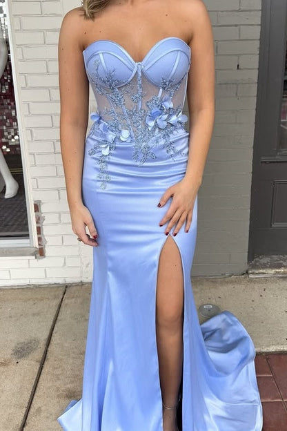 Mermaid Sweetheart Strapless Sheer Empire Appliques Party Prom Dress