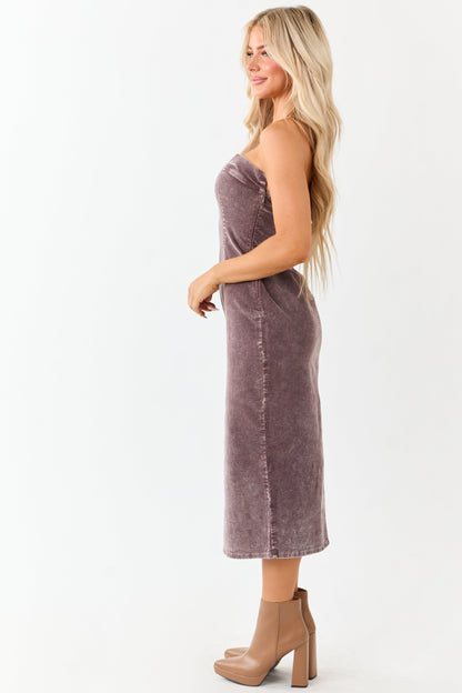 Mocha Strapless Mineral Washed Corduroy Midi Dress