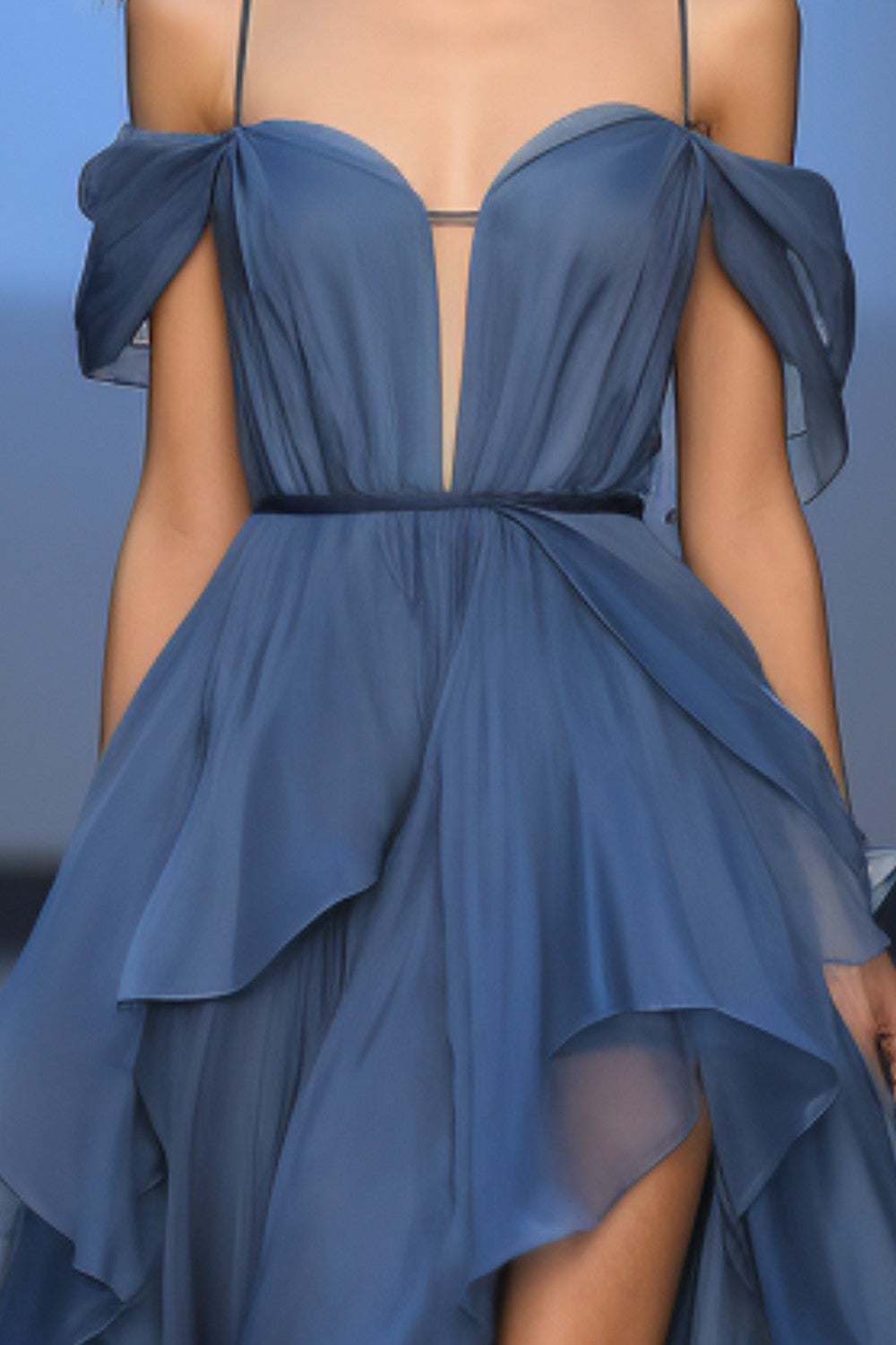 Dark Blue Chiffon Flowing Party Dress