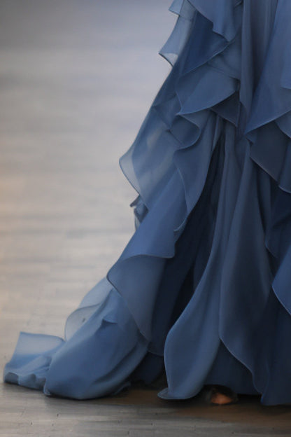 Dark Blue Chiffon Flowing Party Dress