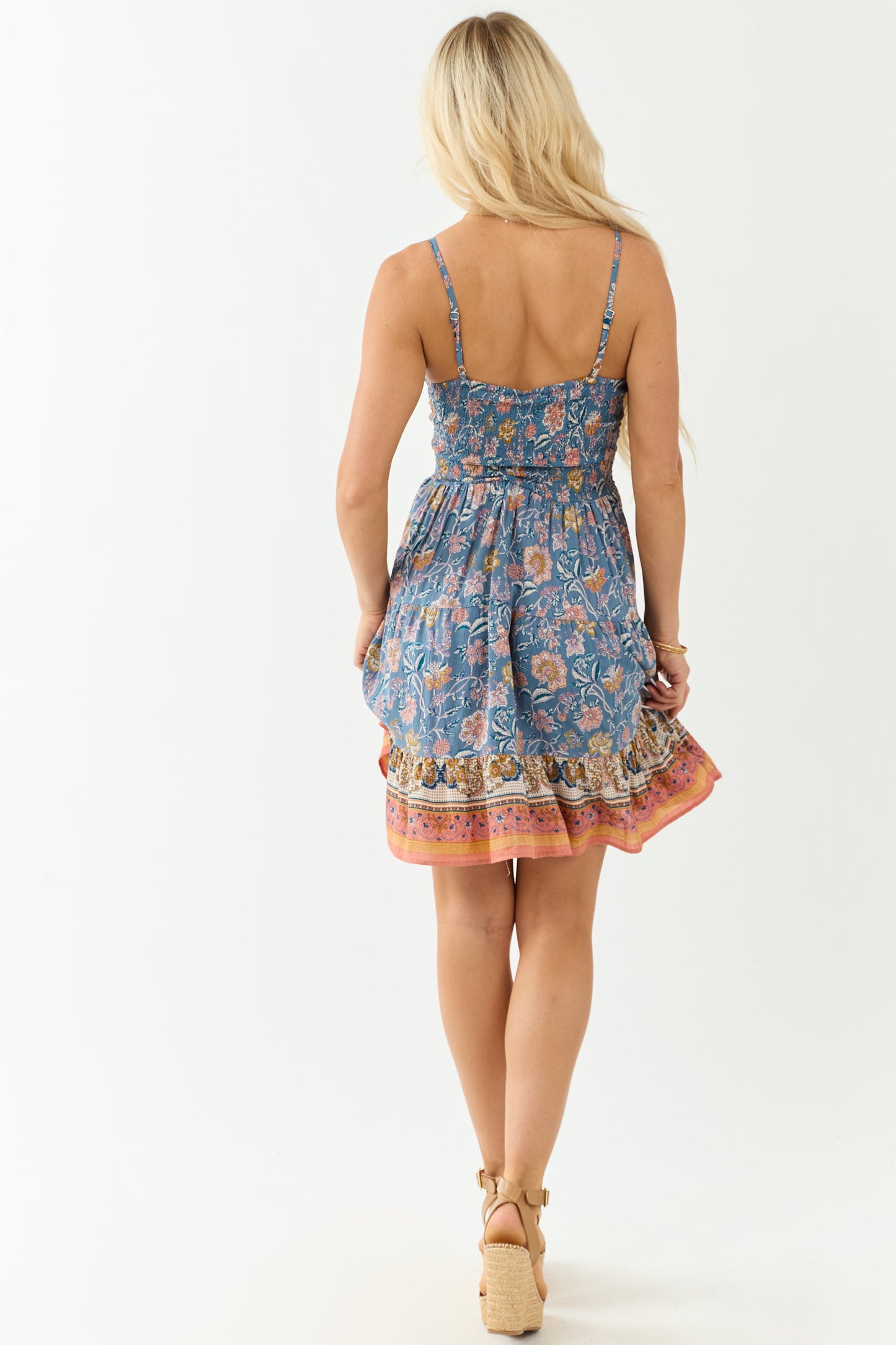 Ocean Floral Print Deep V Twist Cutout Mini Dress