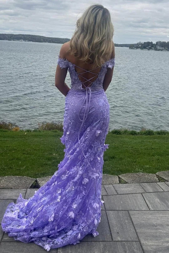 Off-Shoulder Sweetheart Mermaid Floral Appliques Party Prom Dress