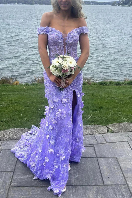 Off-Shoulder Sweetheart Mermaid Floral Appliques Party Prom Dress