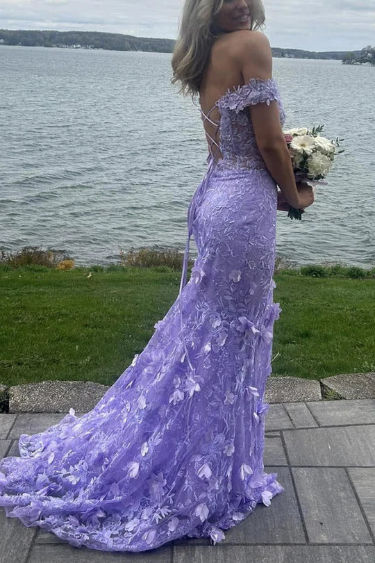 Off-Shoulder Sweetheart Mermaid Floral Appliques Party Prom Dress
