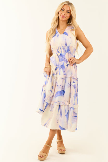 Off White Watercolor Sleeveless Tiered Midi Dress