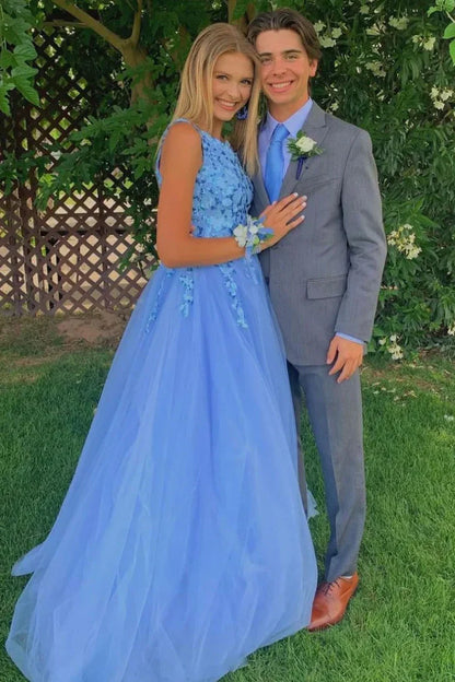One Shoulder Sleeveless Tulle A-Line Appliques Party Prom Dress