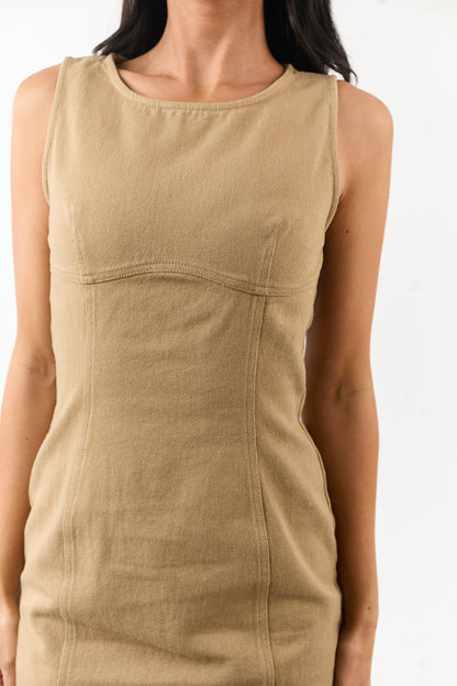 Peanut Round Neck Sleeveless Denim Mini Dress