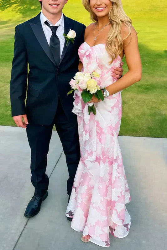 Pink Sweetheart Strapless Appliques Mermaid Party Prom Dress