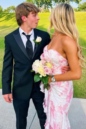 Pink Sweetheart Strapless Appliques Mermaid Party Prom Dress