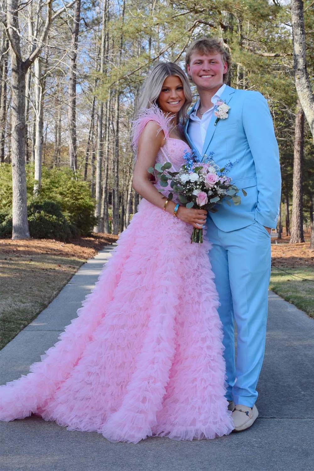 Off the Shoulder Princess Pink Prom Dress with Split